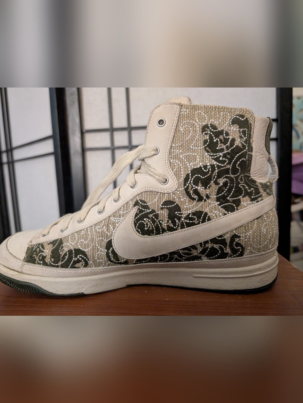Nike Women's High-Top Beige and Olive Canvas Sneaker